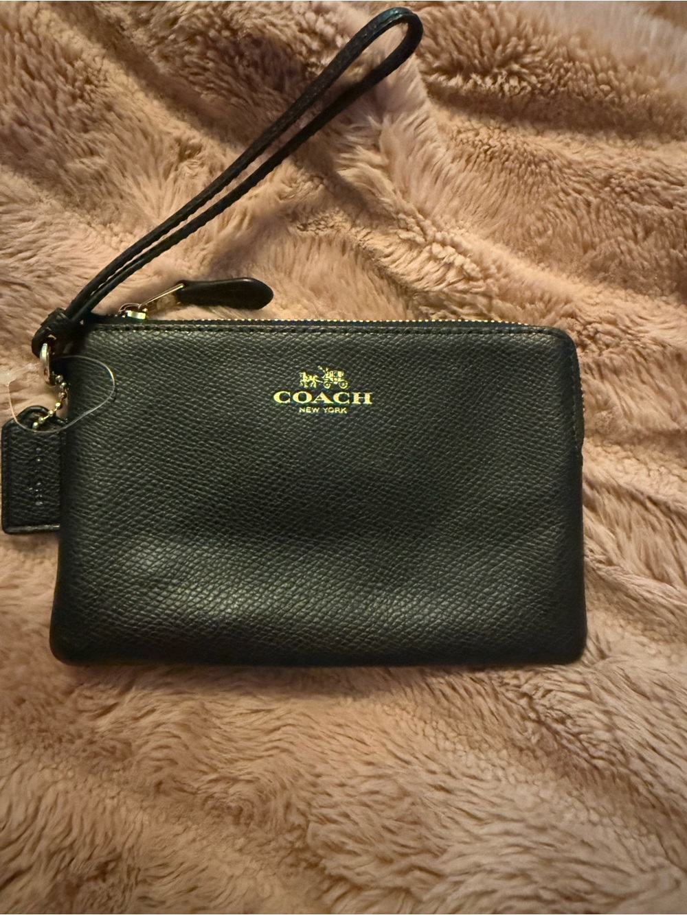 Leather wristlet, Coach Corner Zip Wristlet in crossgrain leather